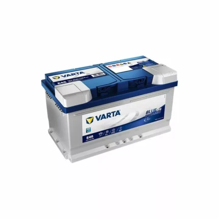 Batterie VARTA vue avant droite sur fond neutre montrant la borne positive à droite