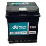Batterie posée montrant les dimensions et la polarité droite