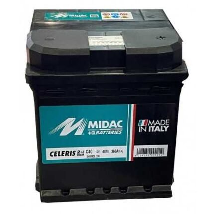 Batterie posée montrant les dimensions et la polarité droite