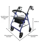 dossier et panier souple attachés sur rollator bleu vue latérale