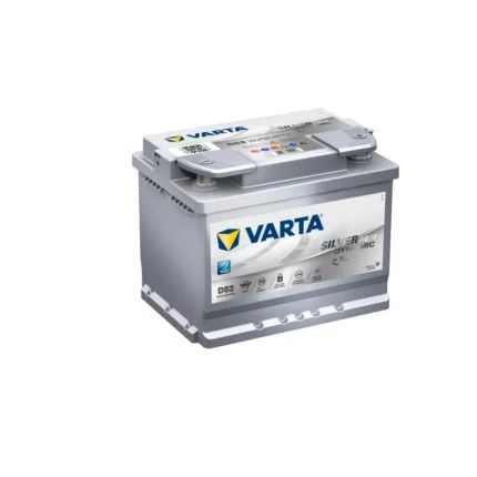 Vue latérale de la batterie montrant l'étiquette et les connecteurs