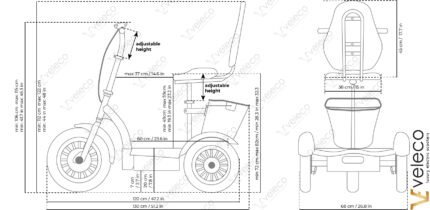 Schéma technique indiquant les dimensions du scooter (longueur et largeur)