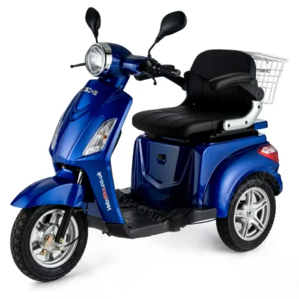 Vue avant du scooter bleu ZT15 avec éclairage allumé