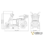 Vue avant du tricycle électrique montrant guidon et affichage digital